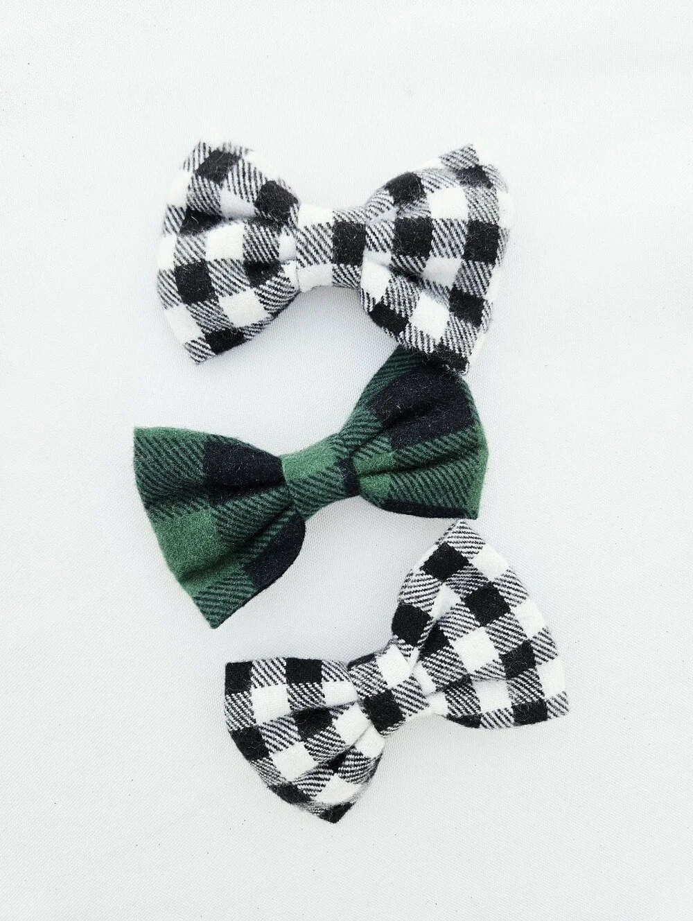 Kids Plaid Bow Hair Clips - Black & White and Green Set